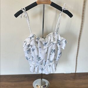 Floral Ruffle White Top